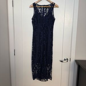 Johnny Was Jade Maxi Dress XS Blue Sleeveless Eyelet Lace Embroidery Crochet